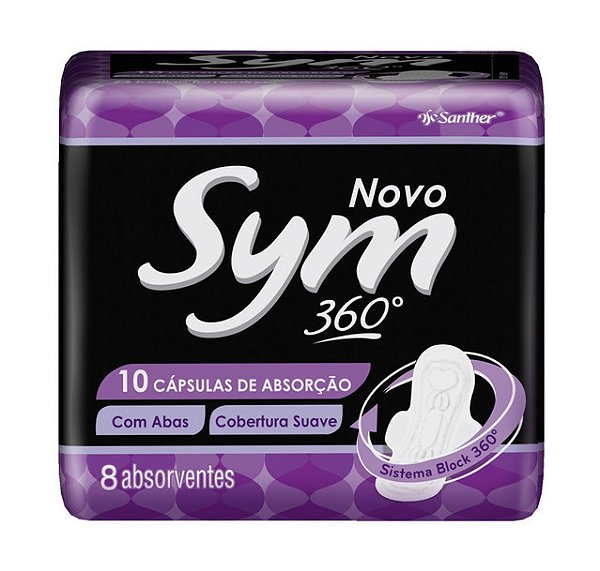 Absorvente Sym Normal Com Abas Cobertura Suave Roxo Com 8 Unidades - Embalagem 12X8 UN - Preço Unitário R$3,32