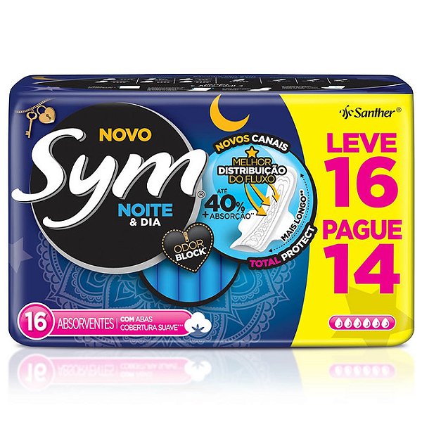 Absorvente Sym Noturno Noite E Dia Suave Abas Promocional Com 16 Unidades - Embalagem 1X16 UN