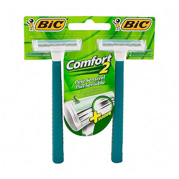 Aparelho De Barbear Bic Confort 2 Pele Sensivel Verde Com 2 Unidades - Embalagem 12X2 UN - Preço Unitário R$4,69