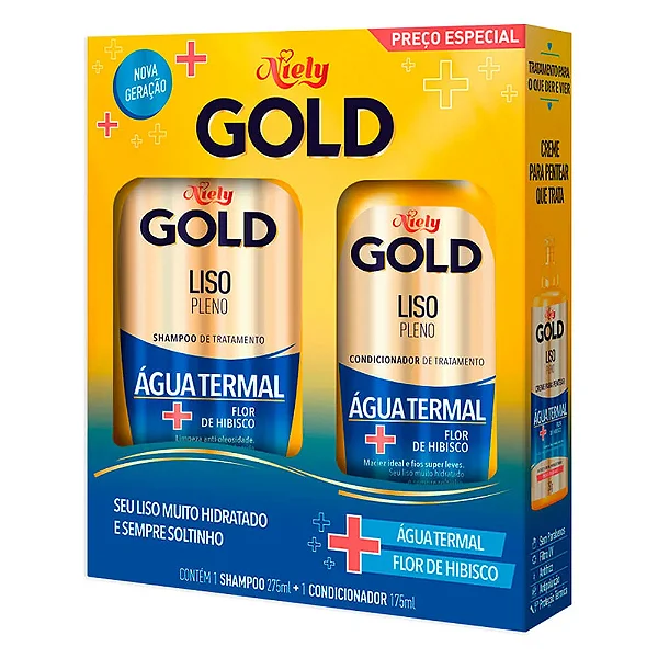 Kit Niely Gold Shampoo 275Ml + Condicionador 175Ml Liso Pleno Agua Termal - Embalagem 1X2 UN