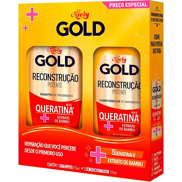 Kit Niely Gold Shampoo 275Ml + Condicionador 175Ml Reconstruçao Potente Queratina - Embalagem 1X2 UN