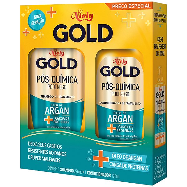 Kit Niely Gold Shampoo 275Ml + Condicionador 175Ml Pos Quimica Oleo De Argan - Embalagem 1X2 UN