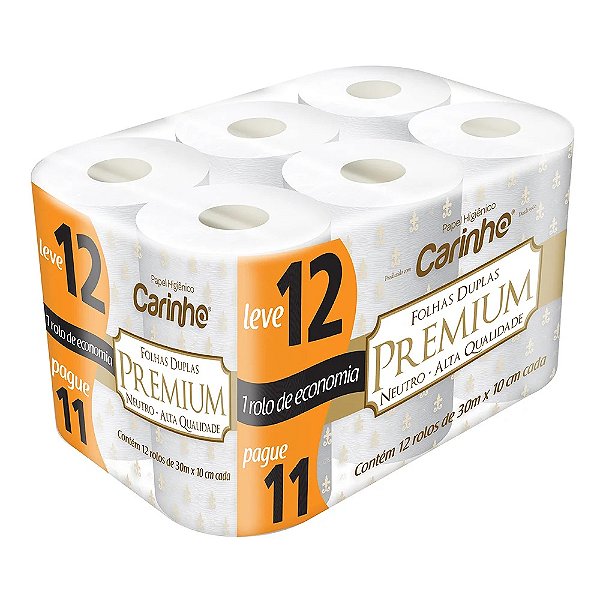 Papel Higienico Carinho Premium Folha Dupla 12X30M Neutro Promocional - Embalagem 4X12X30 MTS - Preço Unitário R$19,96