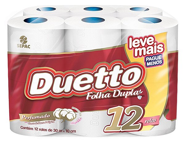Papel Higienico Duetto Branco Perf Folha Dupla 12X30M Promocional - Embalagem 6X12X30 MTS - Preço Unitário R$19,69