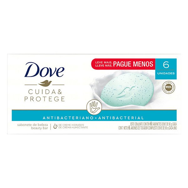Sabonete Dove Hidratante Antibacteriano Cuida & Protege Promocional 90Gr - Embalagem 6X90 GR - Preço Unitário R$3,74
