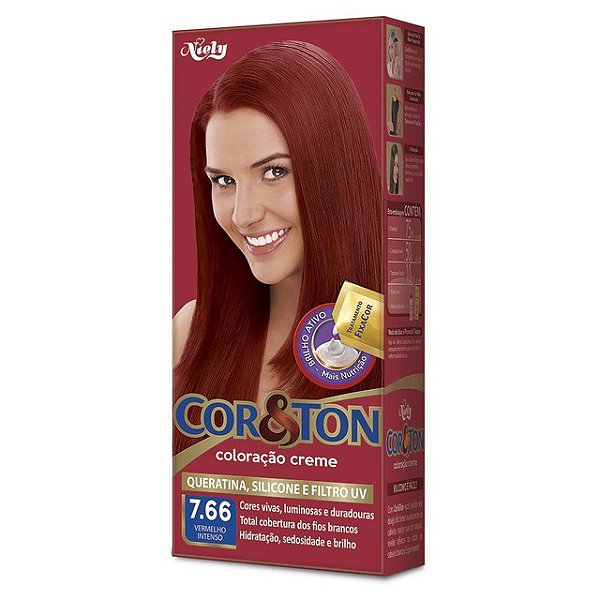 Tintura Para Cabelo Cor&Ton 7.66 Vermelho Intenso 135Gr - Embalagem 1X135 GR