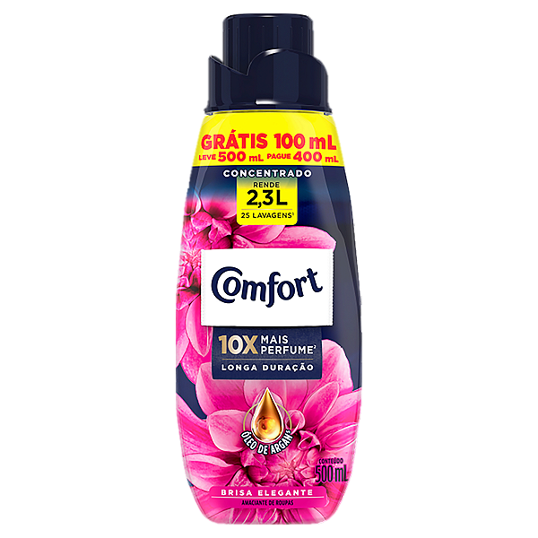 Amaciante De Roupas Concentrado Comfort Brisa Elegante Leve 500ml Pague 400ml - Embalagem 12X500 ML - Preço Unitário R$8,43
