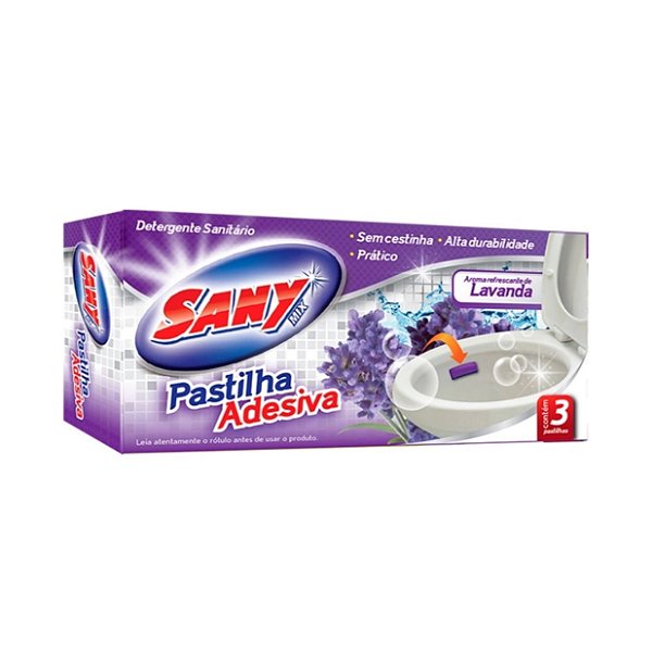 Desinfetante Sanitario Sanymix Pastilha Adesiva Lavanda Com 3 Unidades - Embalagem 24X3 UN - Preço Unitário R$4,94
