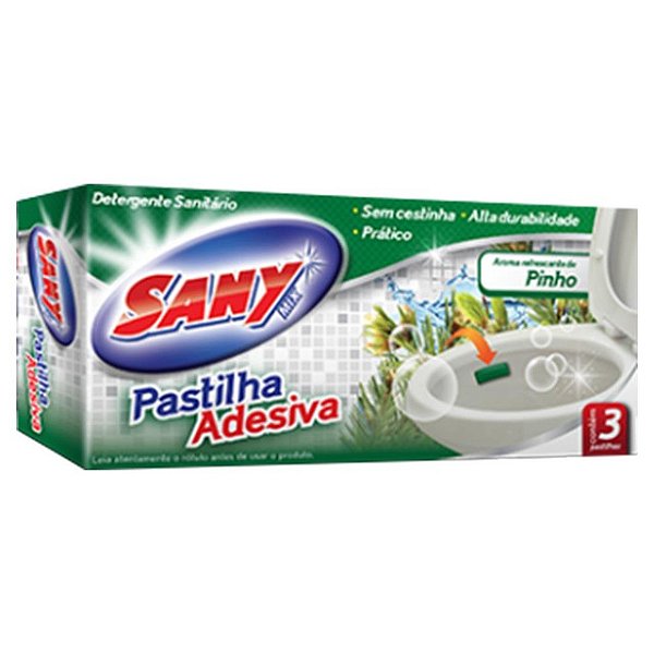 Desinfetante Sanitario Sanymix Pastilha Adesiva Pinho Com 3 Unidades - Embalagem 24X3 UN - Preço Unitário R$4,94
