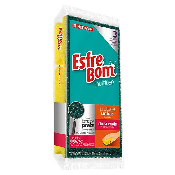 Esponja Bucha Esfrebom Protege Unhas Com 3 Unidades - Embalagem 1X3 UN