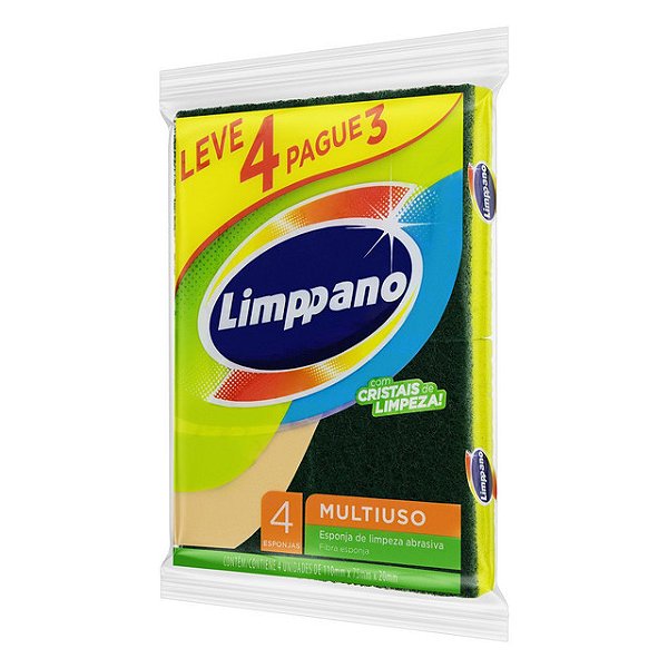 Esponja Bucha Multiuso Limppano Leve 4 Unidades Pague 3 - Embalagem 1X4 UN