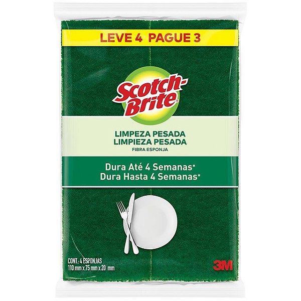 Esponja Bucha Scoth Brite Dupla Face Leve 4 Unidades Pague 3 - Embalagem 10X4 UN - Preço Unitário R$7,20