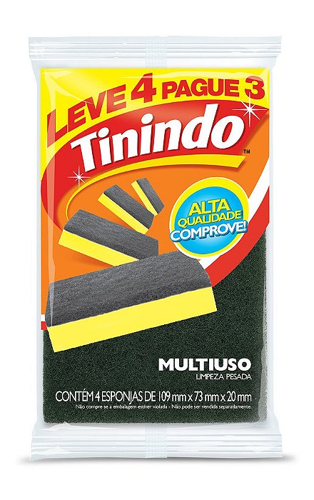 Esponja Bucha Tinindo Multiuso Limpeza Pesada Leve 4 Unidades Pague 3 - Embalagem 1X4 UN