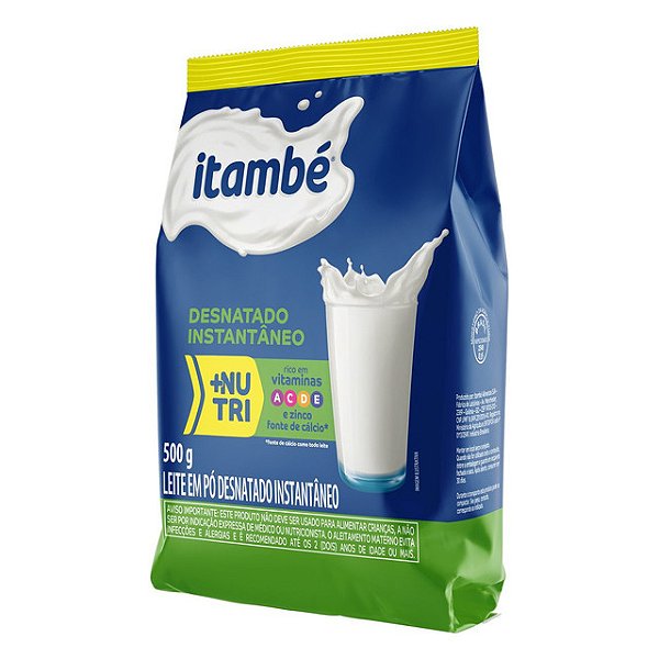 Leite Em Po Desnatado Itambe Instantaneo Vitaminas A/C/D/E 500Gr - Embalagem 1X500 GR