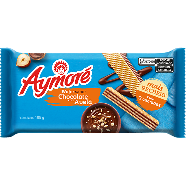 Biscoito Wafer Aymore Chocolate Com Avela 105Gr - Embalagem 48X105 GR - Preço Unitário R$3,45