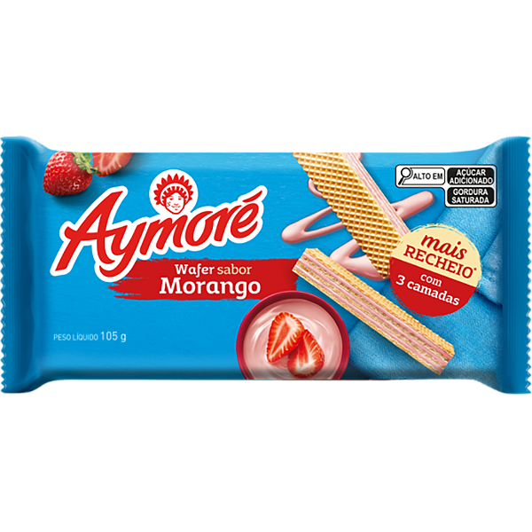 Biscoito Wafer Aymore Morango 105Gr - Embalagem 48X105 GR - Preço Unitário R$3,45