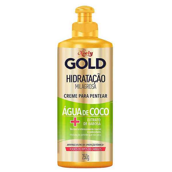 Creme De Cabelo Para Pentear Niely Gold Hidratacao Milagrosa Agua De Coco E Extrato De Babosa 250Ml - Embalagem 1X250 ML