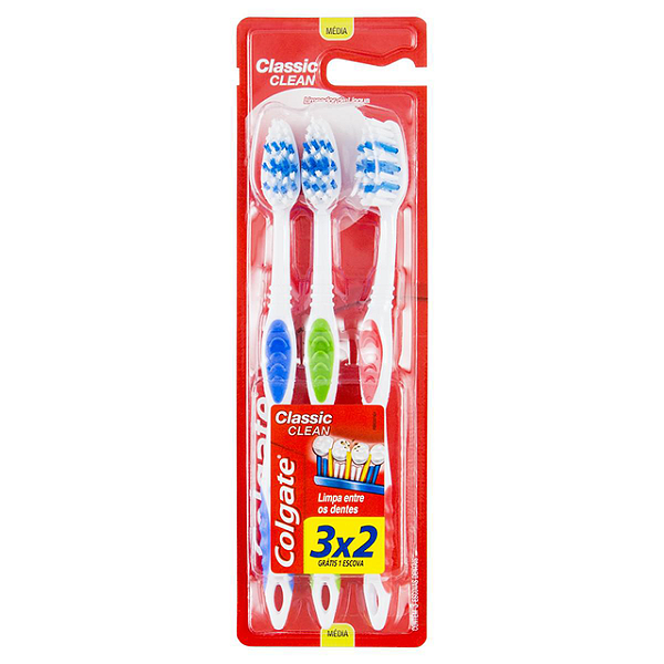 Escova Dental Colgate Classsica Clean Adulta Macia Leve 3 Unidades Pague 2 - Embalagem 1X3 UN