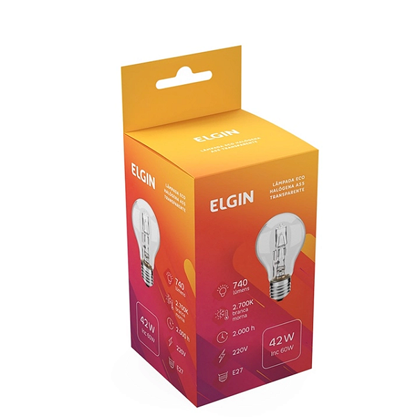 Lampada Halogena Elgin 42W Equivalente A 60W 127V - Embalagem 10X1 UN - Preço Unitário R$2,13