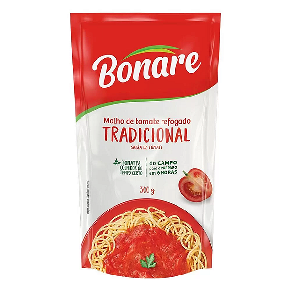 Molho De Tomate Bonare Tradicional Sache 300Gr - Embalagem 30X300 GR - Preço Unitário R$1,75