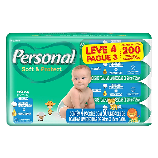 Lenco Umedecido Refil Toalha Personal Soft Leve 4 Pague 3 Com 50 Lencos - Embalagem 4X50 UN - Preço Unitário R$6,82