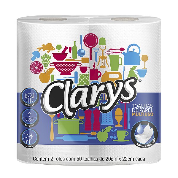 Toalhas De Papel Multiuso Clarys - 2 Rolos Com 50 Toalhas Cada - Embalagem 12X2X50 UN - Preço Unitário R$3,70
