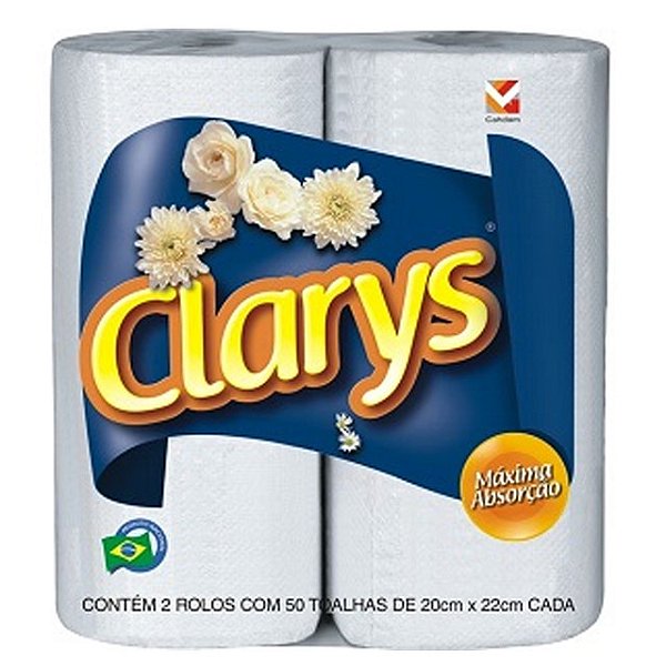 Toalhas De Papel Multiuso Clarys - 2 Rolos Com 50 Toalhas Cada - Embalagem 12X2X50 UN - Preço Unitário R$3,70