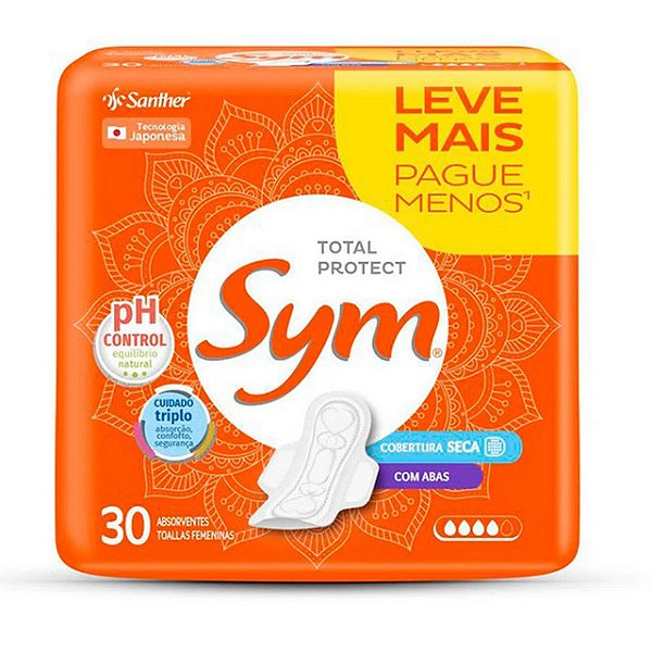 Absorvente Sym Com Abas Cobertura Seca Promocional Com 30 Unidades - Embalagem 1X30 UN
