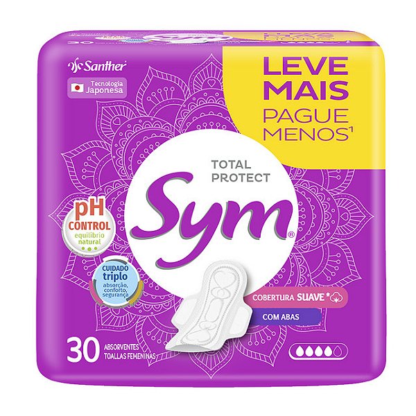 Absorvente Sym Com Abas Cobertura Suave Promocional Com 30 Unidades - Embalagem 1X30 UN