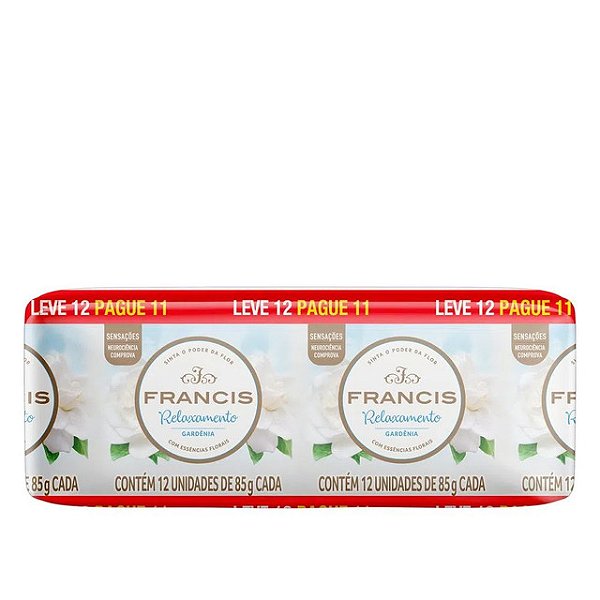 Sabonete Francis Suave Gardenia Leve 12 Unidades Pague 11 - 85Gr - Embalagem 12X85 GR - Preço Unitário R$1,87
