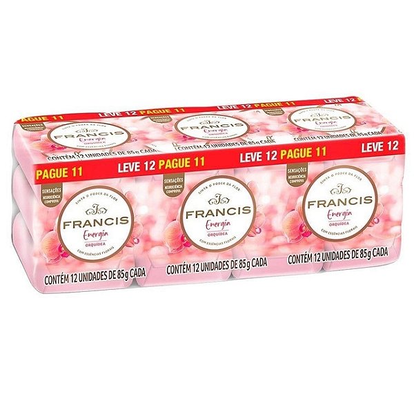 Sabonete Francis Suave Rosa Energia Orquidea Leve 12 Unidades Pague 11 - 85Gr - Embalagem 12X85 GR - Preço Unitário R$1,87