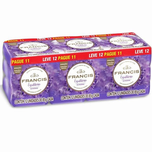 Sabonete Francis Suave Roxo Equilibrio Alfazema Leve 12 Unidades Pague 11 - 85Gr  - Embalagem 12X85 GR - Preço Unitário R$1,87
