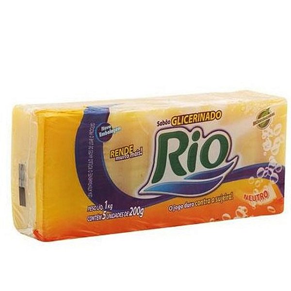 Sabao Em Barra Rio Amarelo Glicerinado Neutro Com 5 Unidades 200Gr - Embalagem 10X5X200 GR - Preço Unitário R$7,43