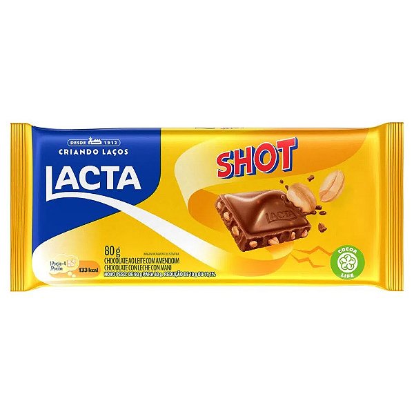 Chocolate Tablete Lacta Shot Amendoim 80Gr - Embalagem 17X80 GR - Preço Unitário R$7,79