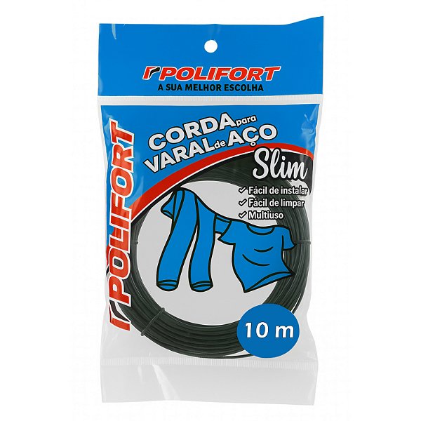 Corda Para Varal De Aco Polifort Slim 10 Metros - Embalagem 12X1 UN - Preço Unitário R$2,27