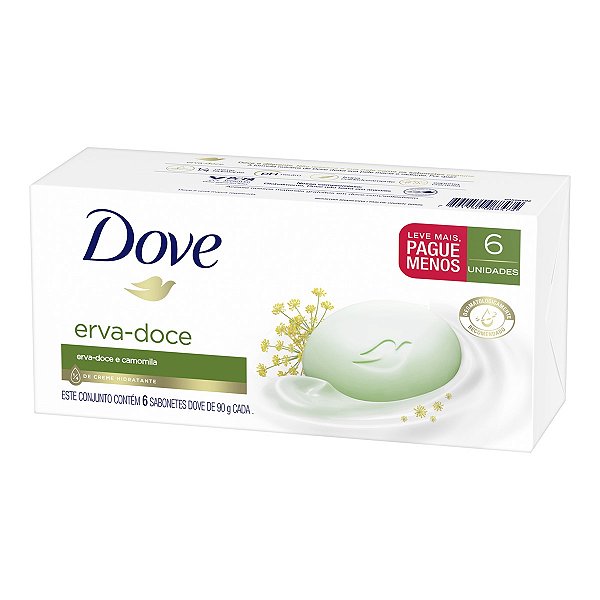 Sabonete Dove Hidratante Erva Doce Com Camomila Promocional 90Gr - Embalagem 6X90 GR - Preço Unitário R$3,74
