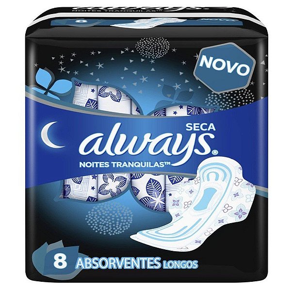Absorvente Always Noites Tranquilas Seca Com Abas Com 8 Unidades - Embalagem 12X8 UN - Preço Unitário R$9,30