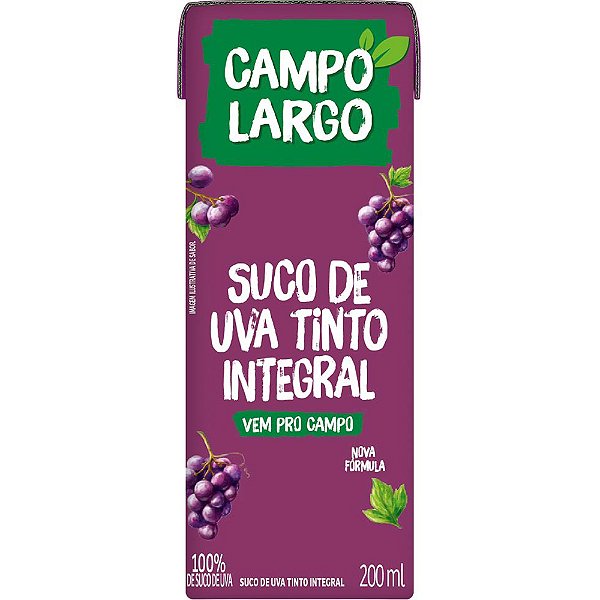 Suco De Uva Integral Tinto Campo Largo 200Ml - Embalagem 27X200 ML - Preço Unitário R$3,56