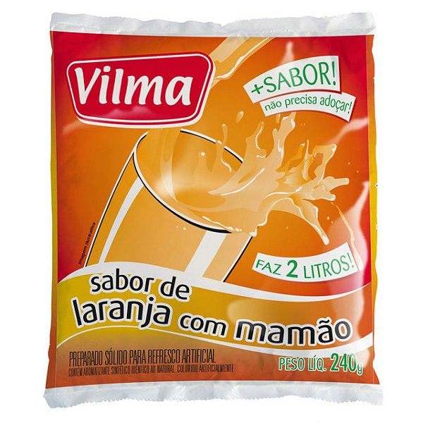 Refresco Em Po Adocado Vilma Laranja Com Mamao 240Gr - Embalagem 12X240 GR - Preço Unitário R$3,07