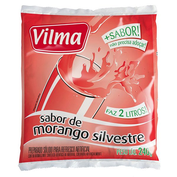 Refresco Em Po Adocado Vilma Morango Silvestre 240Gr - Embalagem 12X240 GR - Preço Unitário R$3,07