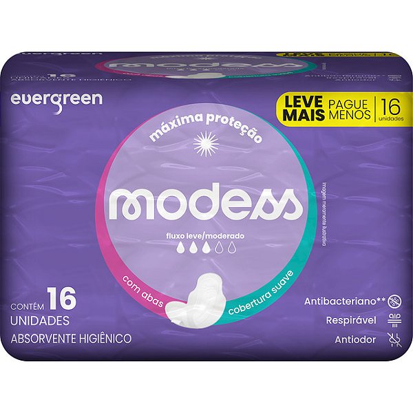 Absorvente Modess Maxima Protecao Suave Com Abas Com 16 Unidades - Embalagem 1X16 UN