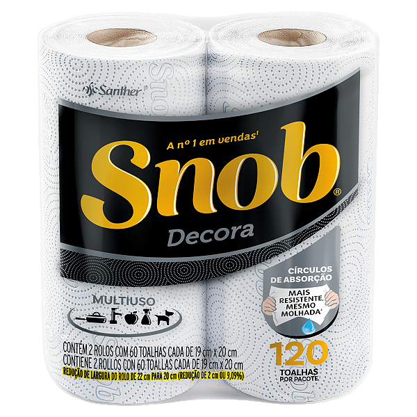 Toalhas De Papel Snob Folha Dupla Decorada - 2 Rolos Com 60 Toalhas Cada - Embalagem 12X2 UN - Preço Unitário R$6,04