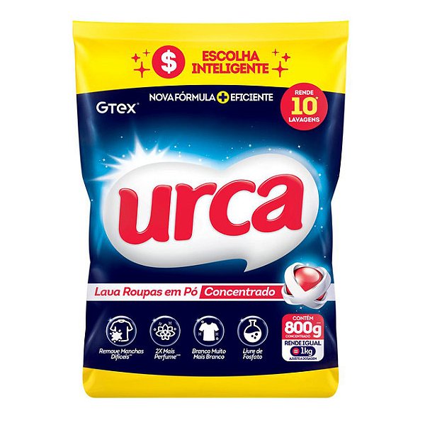 Detergente Lava Roupas Sabao Em Po Concentrado Urca Sache 800Gr - Embalagem 20X800 GR - Preço Unitário R$4,55