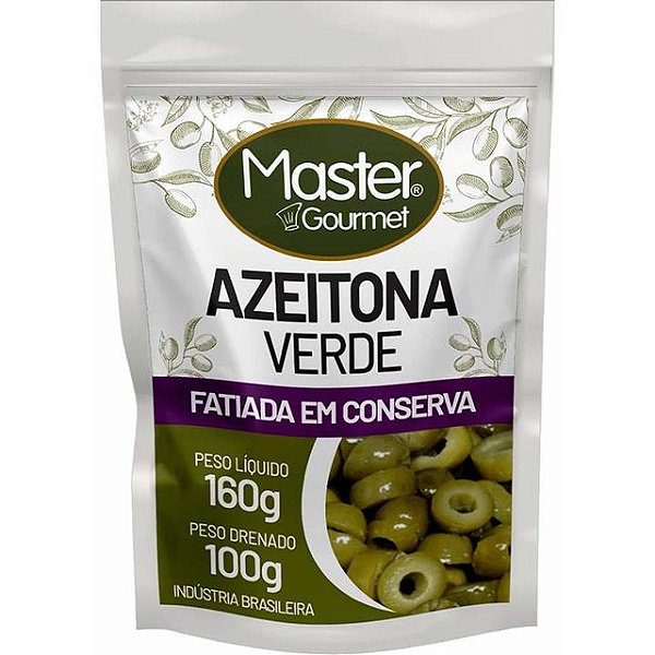 Azeitona Verde Master Gourmet Fatiada Sache 100Gr - Embalagem 24X100 GR - Preço Unitário R$4,31