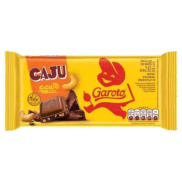 Chocolate Tablete Garoto Castanha Caju 80Gr - Embalagem 1X80 GR