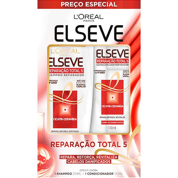 Kit Elseve Shampoo 375Ml  +Condicionador 170Ml Reparaçao Total 5 - Embalagem 1X2 UN