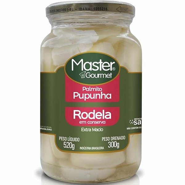 Palmito Master Gourmet Pupunha Rodelas Vidro 300Gr - Embalagem 5X300 GR - Preço Unitário R$11,56