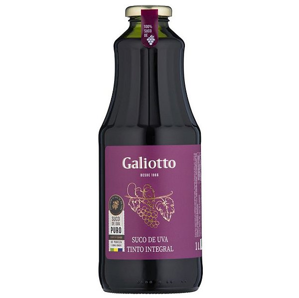 Suco De Uva Integral Tinto Galiotto Vidro 1 Litro - Embalagem 12X1 LT - Preço Unitário R$13,67