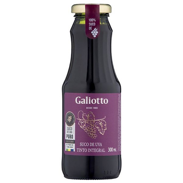 Suco De Uva Integral Tinto Galiotto Vidro 300Ml - Embalagem 12X300 ML - Preço Unitário R$6,61
