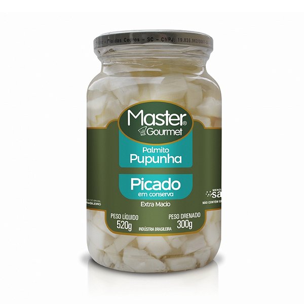 Palmito Master Gourmet Pupunha Picado Vidro 300Gr - Embalagem 5X300 GR - Preço Unitário R$11,03